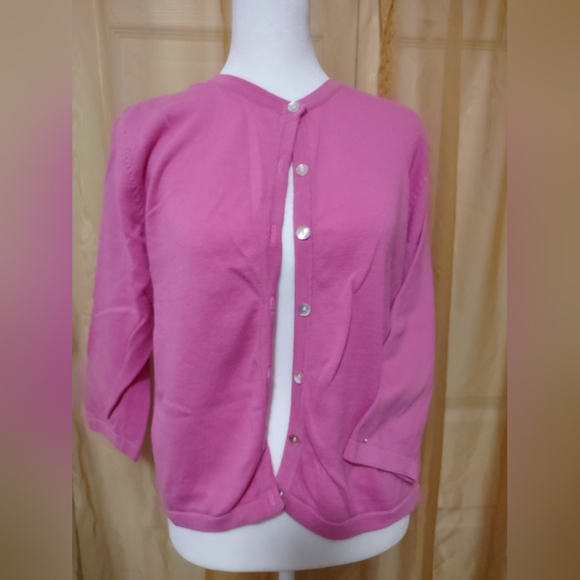 Women's Pink Cardigan, Petite Medium, 3/4 sleeve - Picture 1 of 6